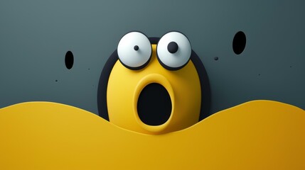 Vector art character, surprised, popping out of a flat design into 3D space, eyes wide, mouth agape.