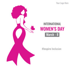 International women's day concept poster. Woman sign illustration background. 2024-25 women's day campaign theme- #InspireInclusion