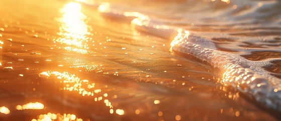 Foto op Aluminium Summer beach sunset, close up, warm sand textures, golden light, serene © Thanthara