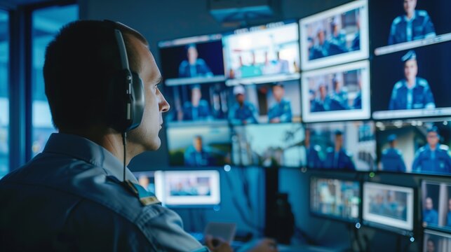Security Personnel Working in Surveillance Room