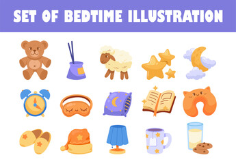 Set of bedtime flat element vector illustration