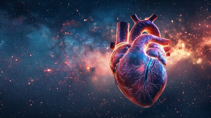 An illustration of a heart in space. - obrazy, fototapety, plakaty