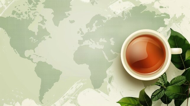 International Tea Day Illustration. world map with tea cup