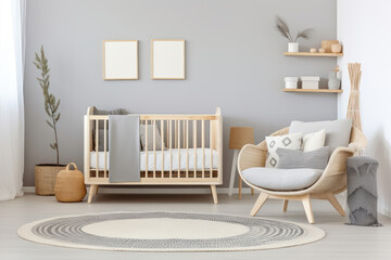 Serene Nursery Room with Modern Armchair - obrazy, fototapety, plakaty