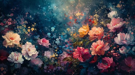 A pastel painting that explores the delicate beauty of a flower garden in full bloom, 