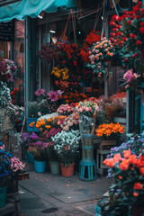 Fototapeta na wymiar A shop selling beautiful colorful flowers