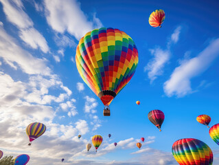 Obraz premium Colorful Hot Air Balloon Festival in Blue Sky