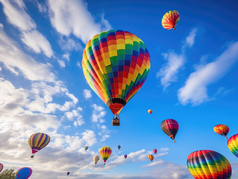 Colorful Hot Air Balloon Festival in Blue Sky