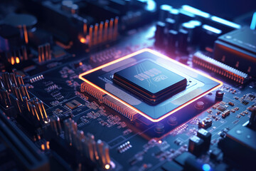 Advanced CPU Chip on a High-Tech Motherboard - obrazy, fototapety, plakaty