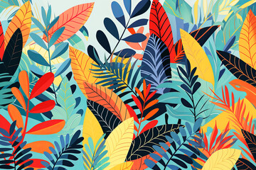  background made of tropical leaves, branches and flower. Nature banner - obrazy, fototapety, plakaty