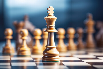 Chess King Standing Tall Among Chess Pieces on Board