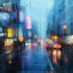 The abstract expression of a city seen through a rain-soaked window