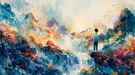 A watercolor painting that celebrates the power of storytelling, with each brushstroke conveying a different chapter in a visual narrative