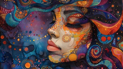 A watercolor painting that celebrates the beauty of cultural traditions and rituals, with intricate patterns 