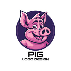 Pig Cartoon Vector Logo Design