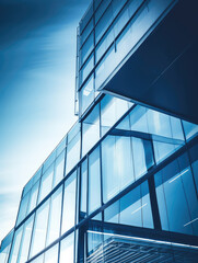Fototapeta na wymiar Sleek Modern Office Building Against Blue Sky