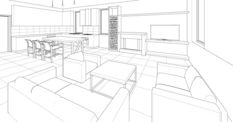 Fototapeta premium house plan interior 3d rendering