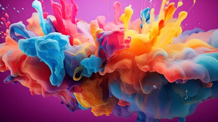 Vibrant Digital Artwork of Colorful Paint Explosion in Mid-Air