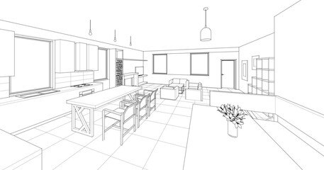 house plan interior 3d rendering