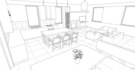 house plan interior 3d rendering