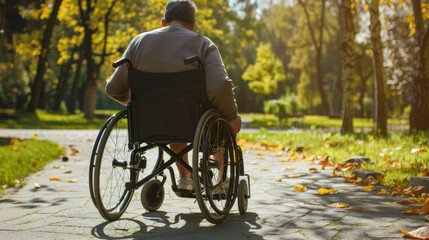 Autumnal Journey: Man in Wheelchair in Park