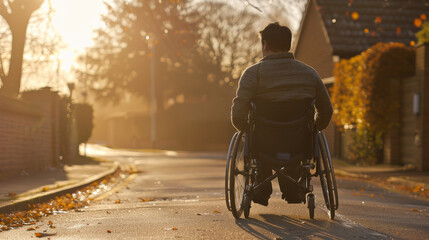 Obraz premium Sunset Journey in a Wheelchair