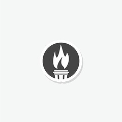 Torch with fire icon sticker isolated on gray background