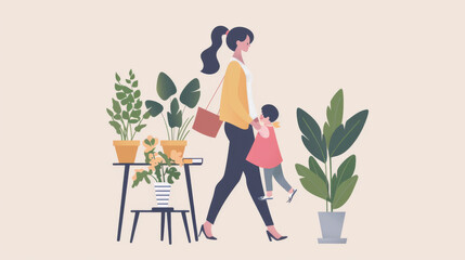 Mother and Child Indoor Plant Shopping Illustration - 782901797