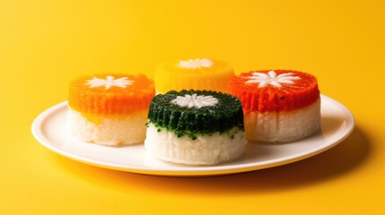 Colorful Delicious Steamed Rice Cake Served on White Plate, Ready to be Eaten and Enjoyed.