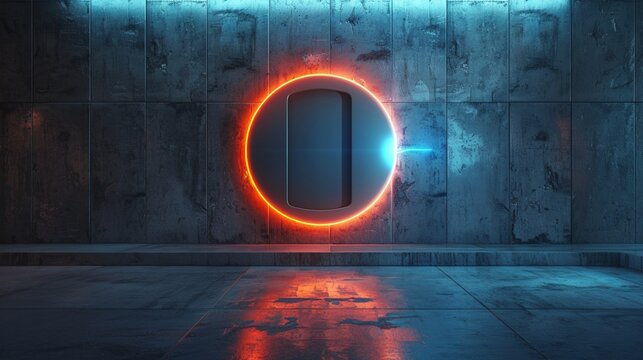 Step into the future with this futuristic 3D mockup of a smart home device seamlessly integrated into a digitally rendered interior wall, 