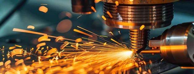 Fotobehang Precision CNC Machining and Sparks in Factory © evening_tao