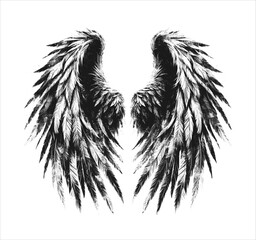 angel wings icon, grunge texture - black
