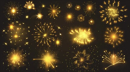 Naklejka premium Celebratory Gold Fireworks Glowing on Dark Background