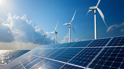 Renewable Energy Concept - Wind Turbines and Solar Panels