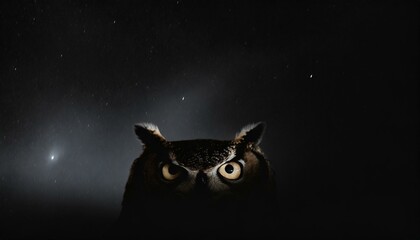 A pair of expressive owl eyes, detailed against the backdrop of a night sky