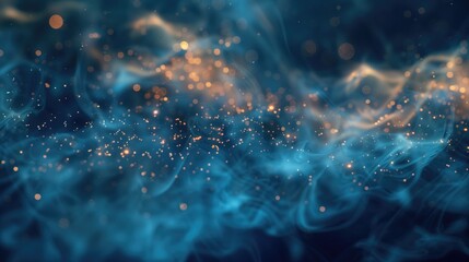 Shimmering gold dust and blue smoke background for artistic design and advertising promotion packaging branding background