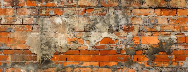 Weathered Brick Wall with Peeling Plaster Texture