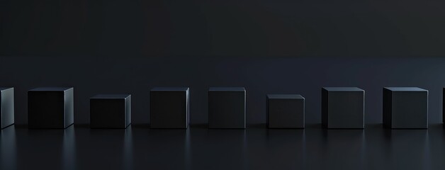 Minimalist Black Cubes Arranged in Order on Dark Background