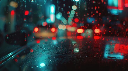 Rainy Night in City from Inside Car Perspective