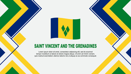 Saint Vincent And The Grenadines Flag Abstract Background Design Template. Saint Vincent And The Grenadines Independence Day Banner Wallpaper Vector Illustration. Banner - obrazy, fototapety, plakaty