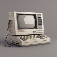 retro computer, rendering look, clean grey colors