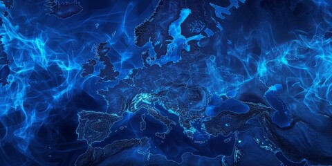 europe map lighted up with dots and lines - obrazy, fototapety, plakaty
