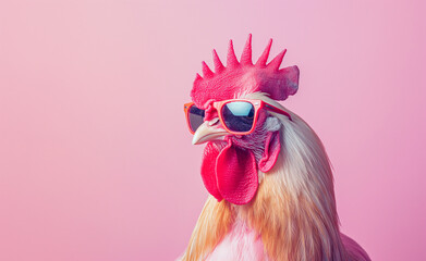 Sunny Side Up: Hen with Shades. Creative Animal Concept. Chicken Hen in Sunglass.
