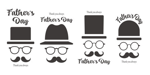父の日の帽子と髭と眼鏡のイラスト素材セット ベクター シンプル 白背景 - obrazy, fototapety, plakaty