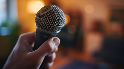 Close-up of a hand holding microphone