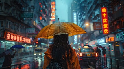 Rainy Day Reflections - Woman with Yellow Umbrella