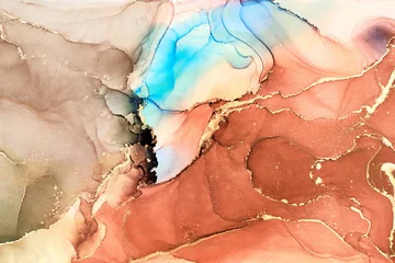 Deurstickers Currents of translucent hues, snaking metallic swirls, and foamy sprays of color shape the landscape of these free-flowing textures. Natural luxury abstract fluid art painting in liquid ink technique © koo_keoke