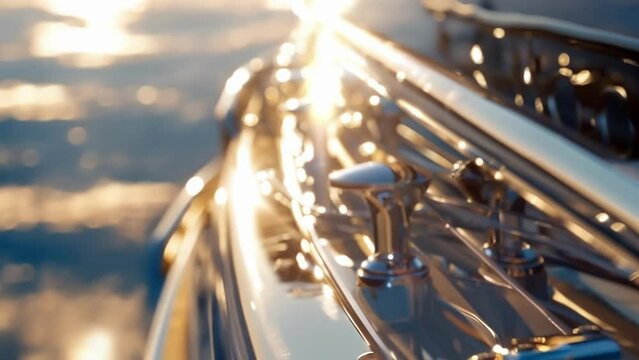 The sunlight glimmers on the polished metal hardware of a yacht highlighting each intricate detail of its construction. The strength of these materials is evident in their