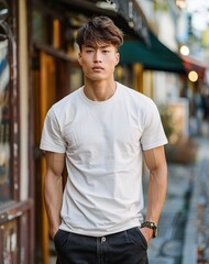 Fototapeta premium Urban Casual: Guy in White Tee