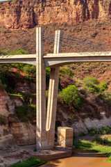 View to the valley with new bridge across mountain river Blue Nile near Debre Markos, Simien Mountains Amhara Region, Ethiopia.